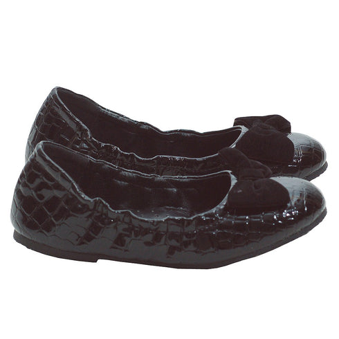 L'Amour Black Faux Croc Bow Loafer Shoe Toddler 5-Little Girl 4 - SophiasStyle.com